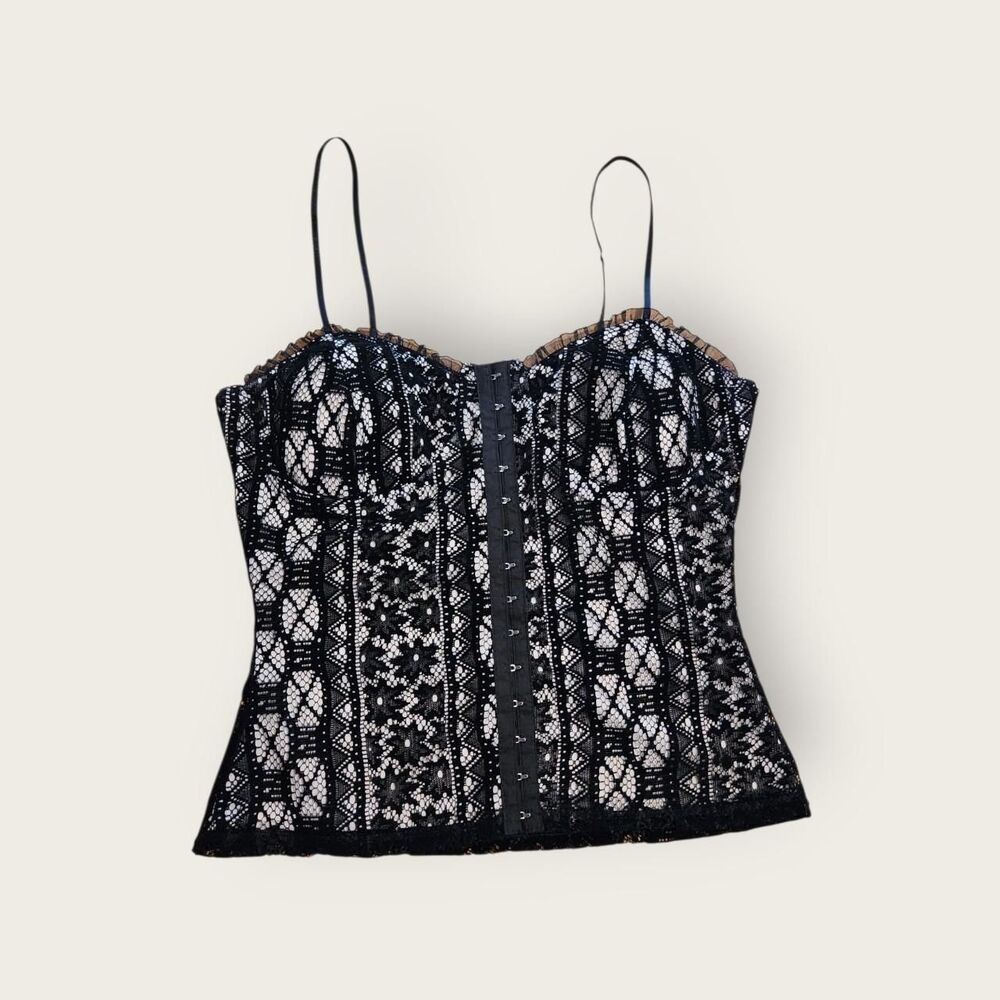 Vintage Y2k ING black lace corset vibes slightly cropped camisole tank top
